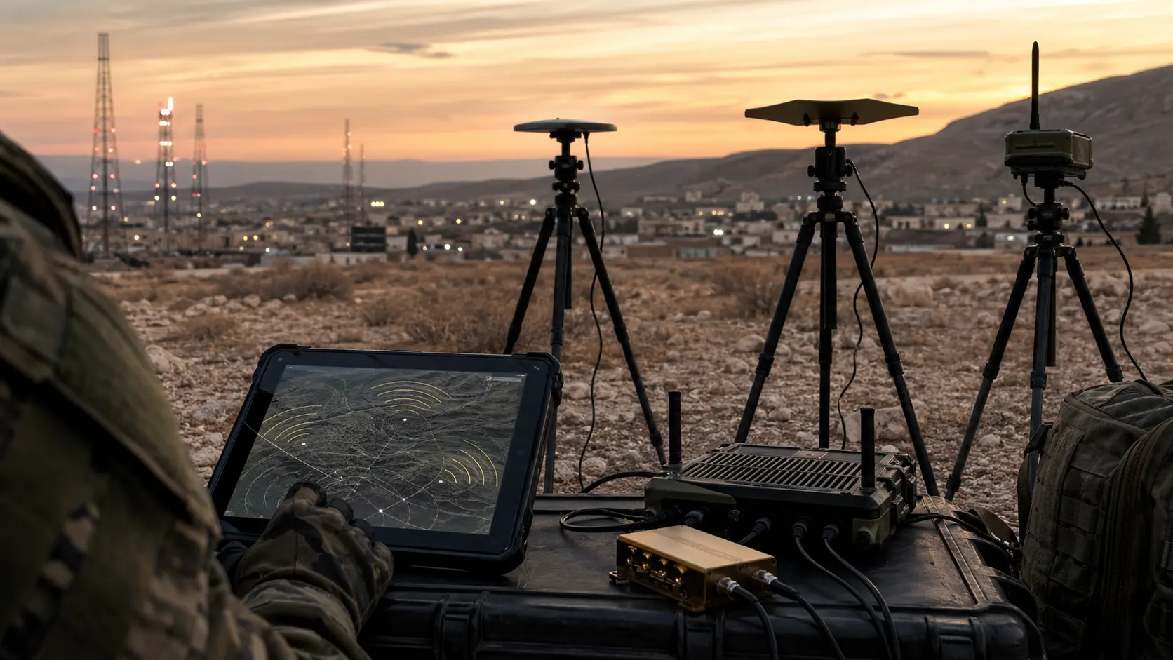 Alternative PNT network node with passive RF collection array and geolocation display in wooded environment