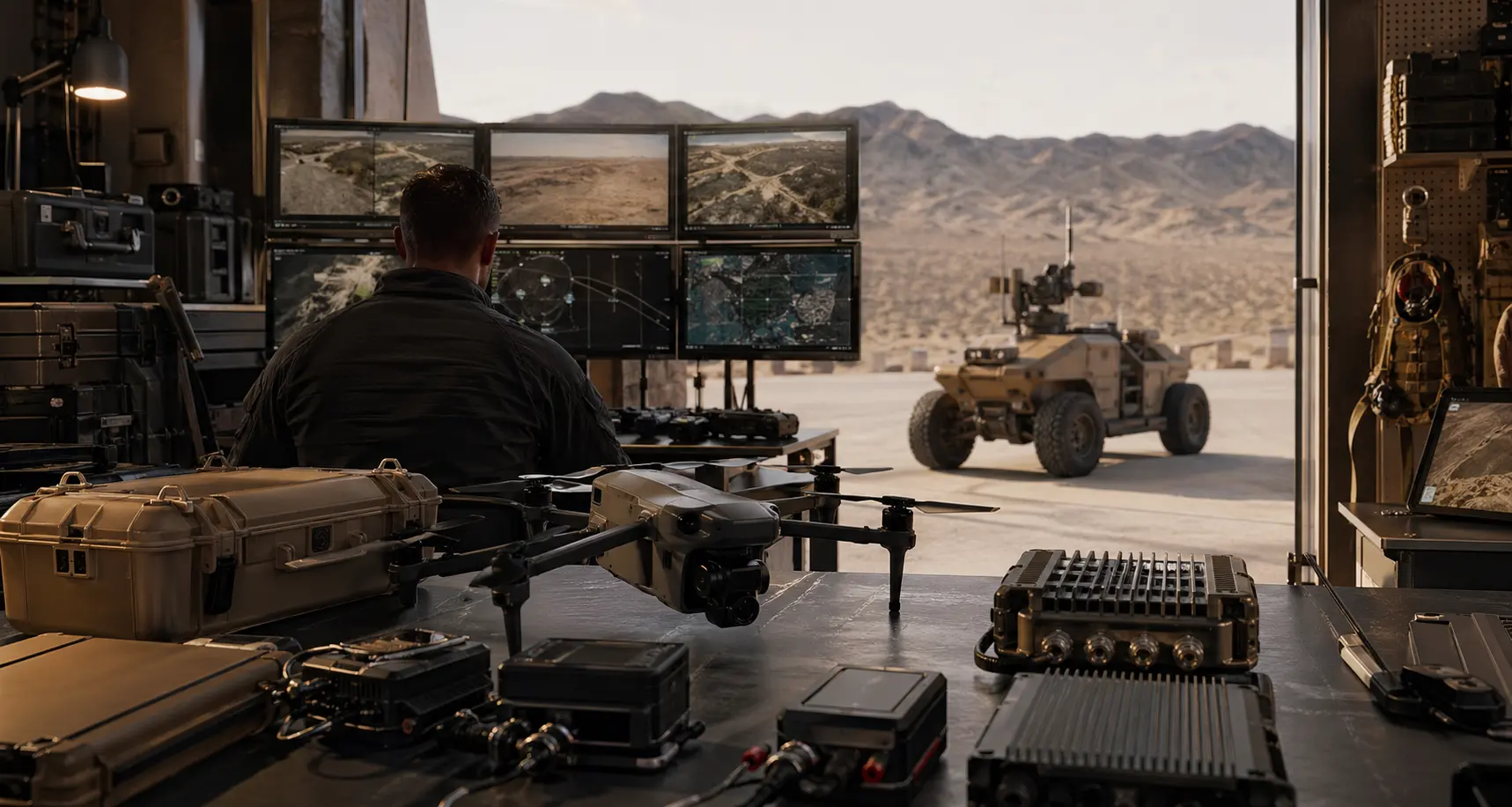 Operator readiness lab with mission planning and adversary-emulation displays