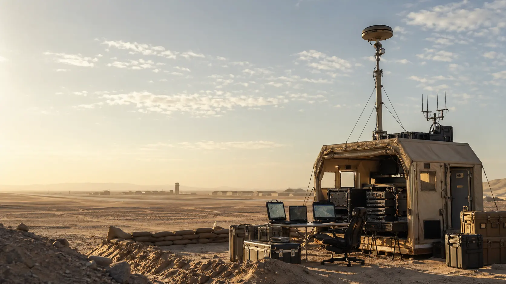 Desert field operations shelter with secure communications equipment