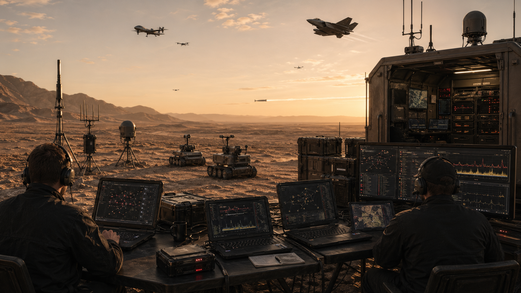 Stand-off electronic warfare range with autonomous systems, aircraft, and telemetry links
