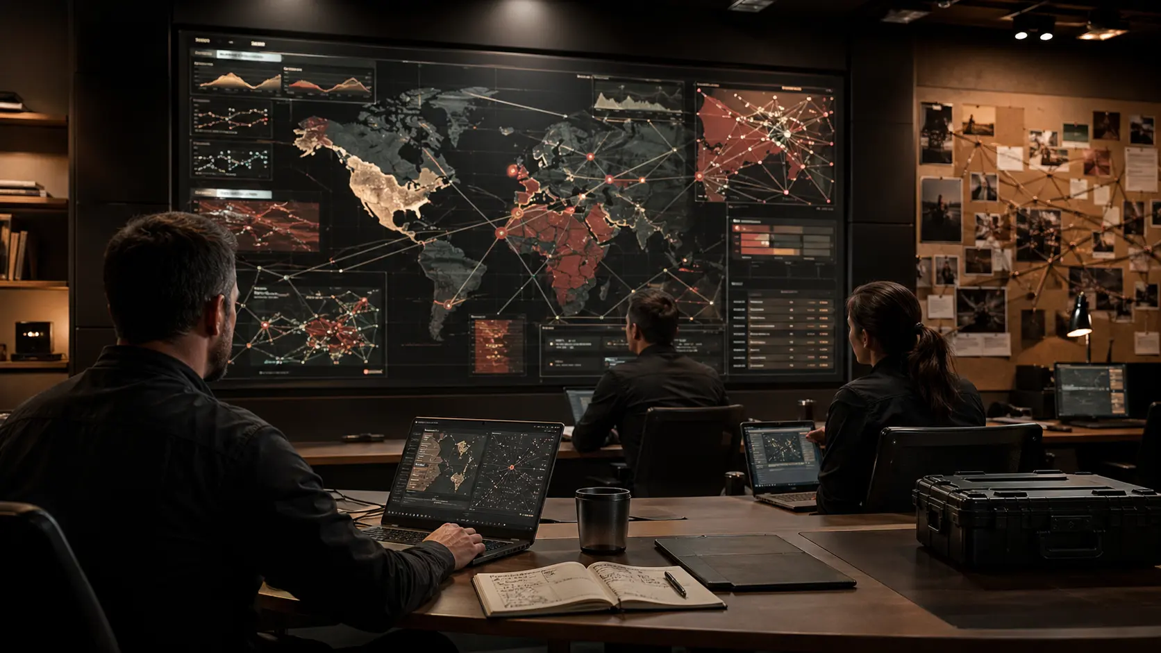 Authorized red-team engagement room with defined AI, cyber, and OSINT target surfaces